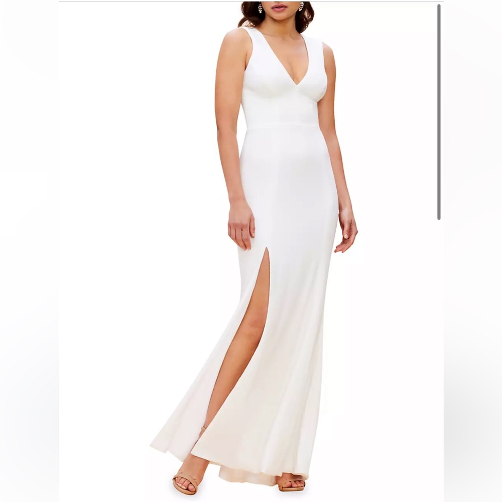 Dress the Population Sandra Crepe Slit Gown Off White